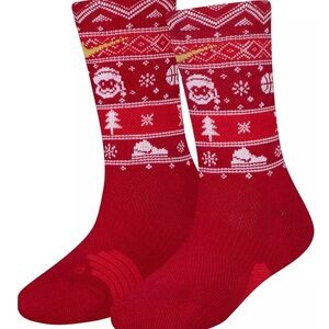 Nike Elite Youth Sock (Festive Red Socks with Santa Pattern)
